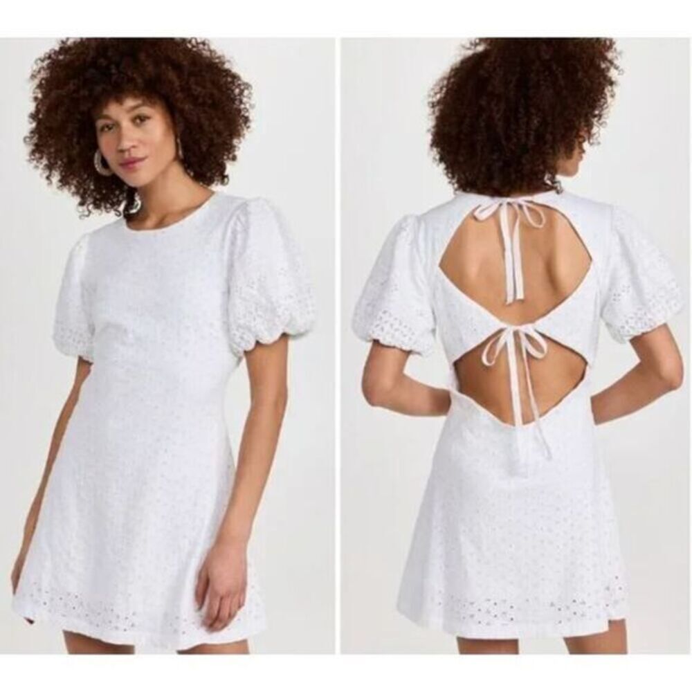 New! Free People White Cotton Apricot Rose Mini Dress, size L
